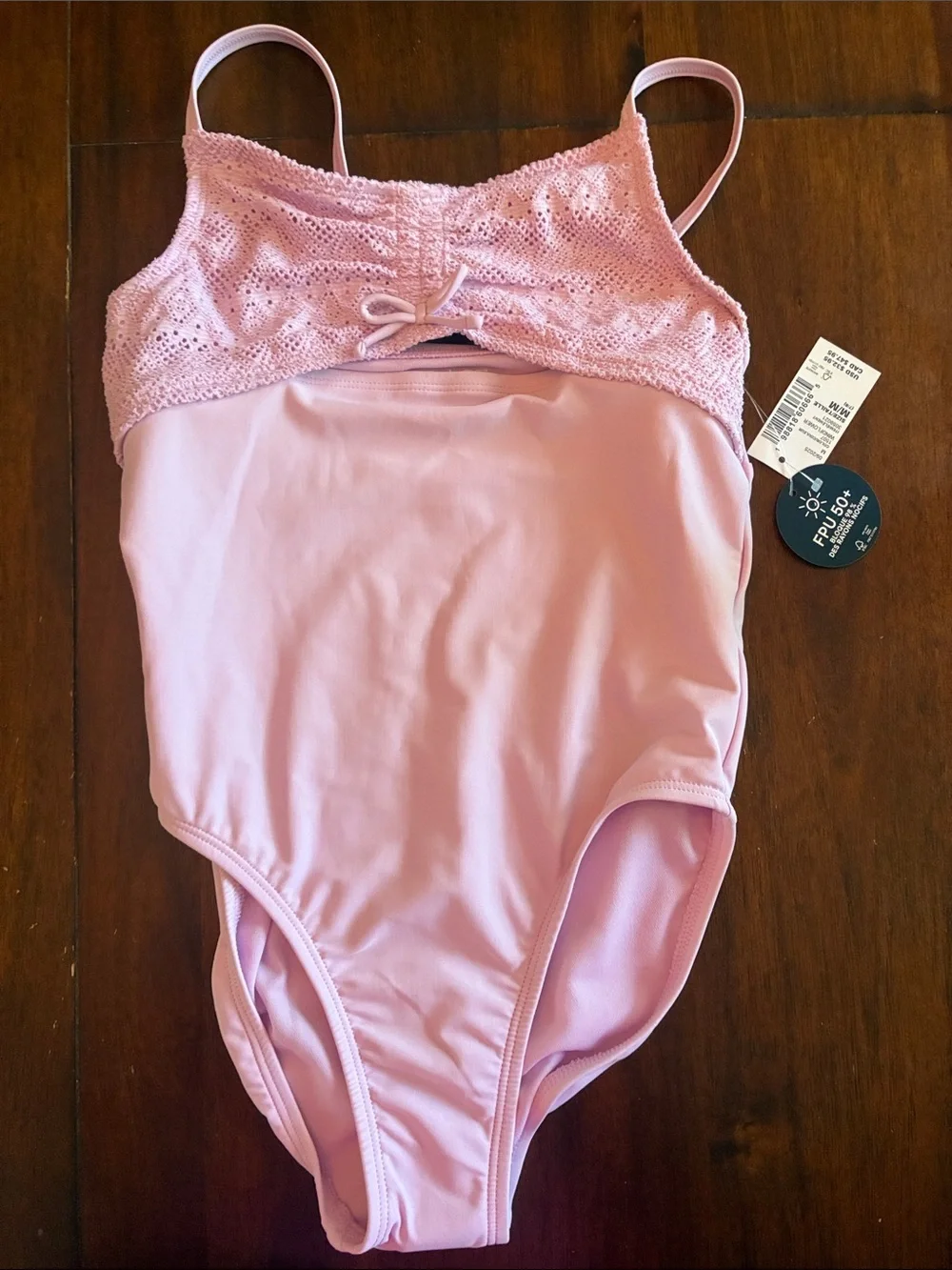 Light Pink One-Piece Swim Suit with Crochet Bodice